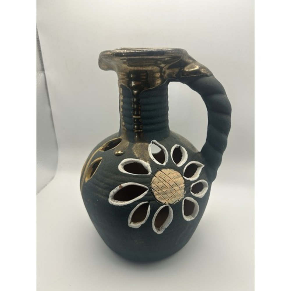 Unique‎ Wall Hanging Pottery Pitcher Decanter Flower Handmade Art